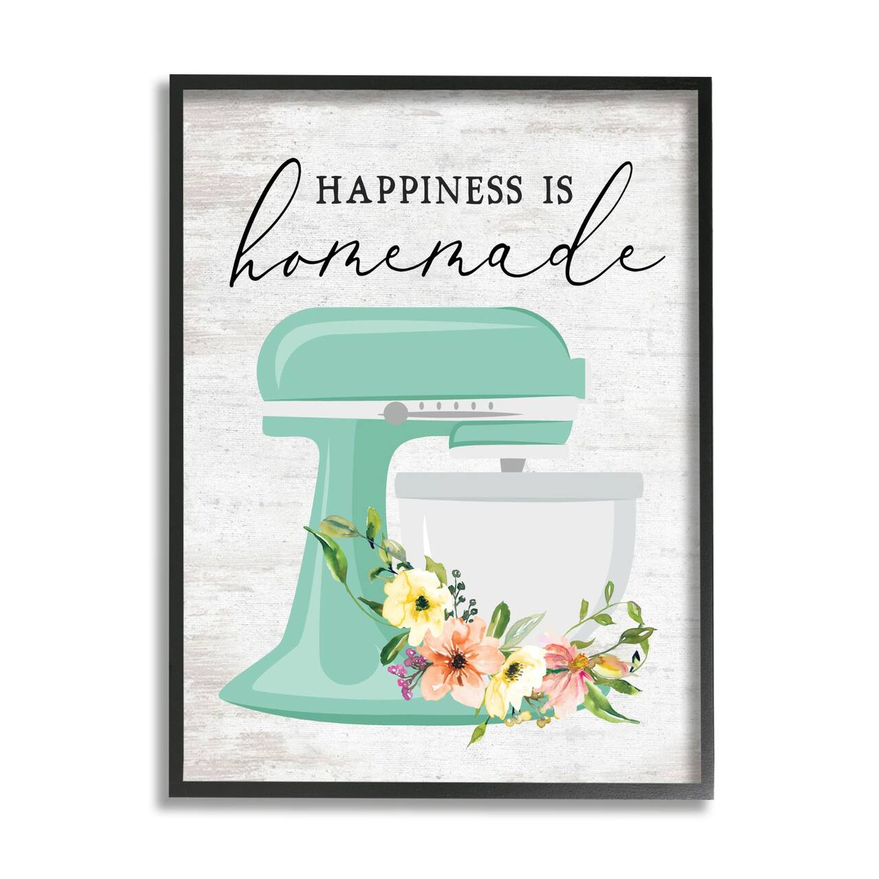 Stupell Industries Happiness is Homemade Phrase Floral Kitchen Stand Mixer Framed Wall Art